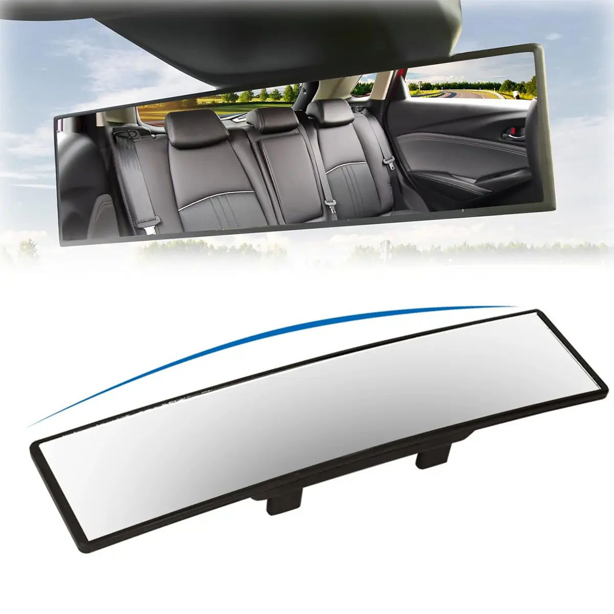 Panoramic Wide Angle Rear View Mirror Extended 11 Inch Car Mirror | Chrome Anti-glare Universal Large Rear Mirror Convex Interior Clip on Big Rearview Mirror Reduce Blind Spot for Car SUV Truck