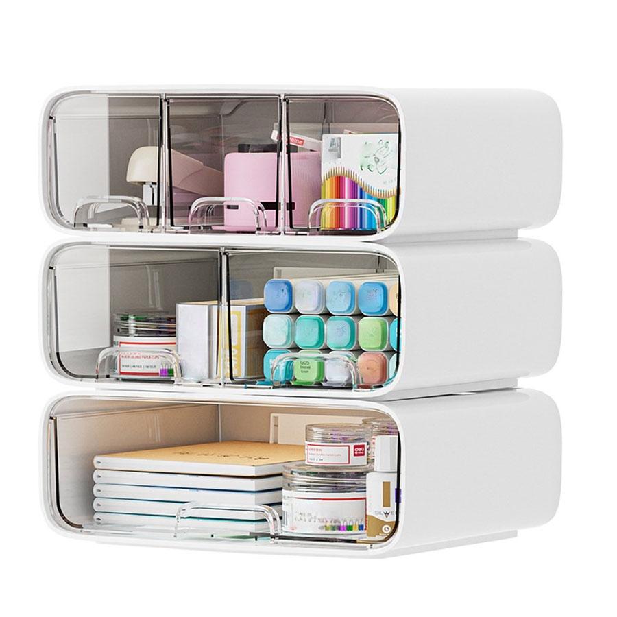 Multifunctional Desktop Storage Box, Desk Tidy, Pull-Out Cosmetic Organizer, Desk Stationery Holder, Office Supplies Container, Space-Saving Design