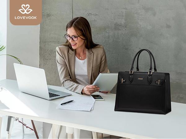 LOVEVOOK Women's Laptop Bag, fits 15.6-inch laptops, Business Tote, Waterproof PU Leather Briefcase, Office Shoulder Bag suitable for Teachers
