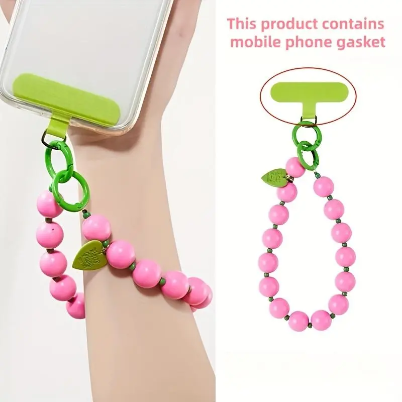 1pc Unisex Solid Colour Minimalist Mobile Phone Wrist Chain, 8-Colour Beaded Heart-Shaped Phone Strap Multi-functional Phone Lanyard, CCD Holder, Keyring, Handbag Accessory, Suitable for Year-round Use, |Birthday Gift.