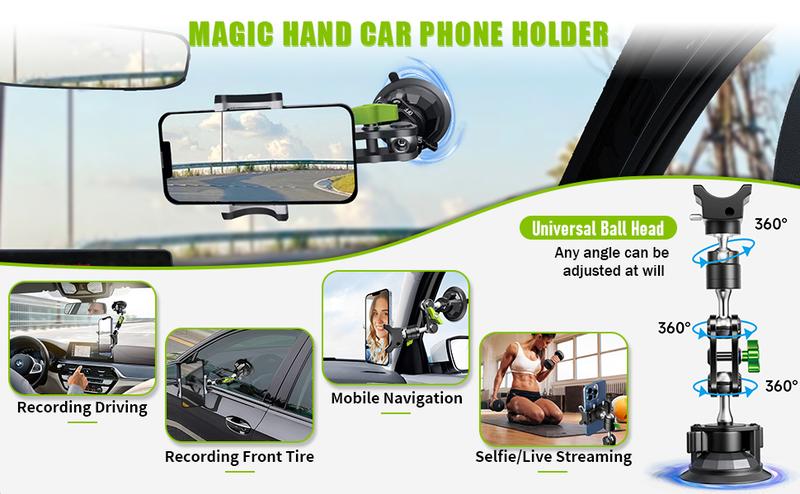 Joytutus 360° Rotating Suction Cup Phone Mount for Car Universal Ball Head Arm Adjustable Holder for Video Recording Vlogging Dashboard Windshield Sunroof