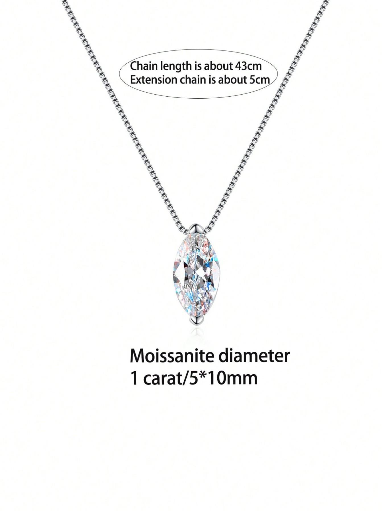 925 Silver 1 Carat Moissanite Drop Necklace, Elegant Lockbone Chain for Daily Wear, Versatile Horse Eye Moissanite Pendant