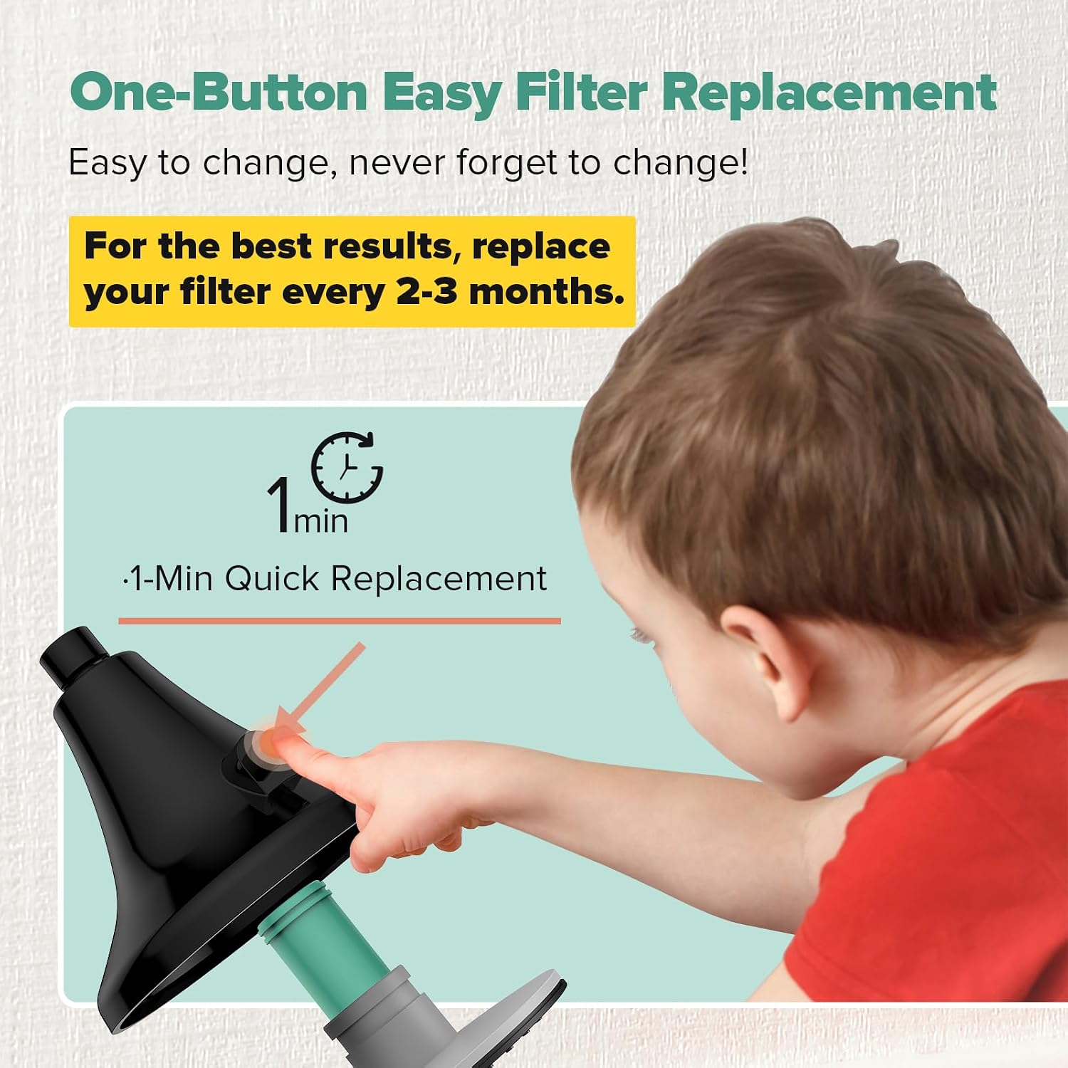 Matte Black Water Filter Showerhead - ABS Plastic, 1-Button Filter Operation, Adjustable Joint, Chlorine Removal, Impurity Reduction, 1-Minute Install, Dry & Frizzy Hair Relief for Family Home Bathroom Fixtures, Water Filter Shower