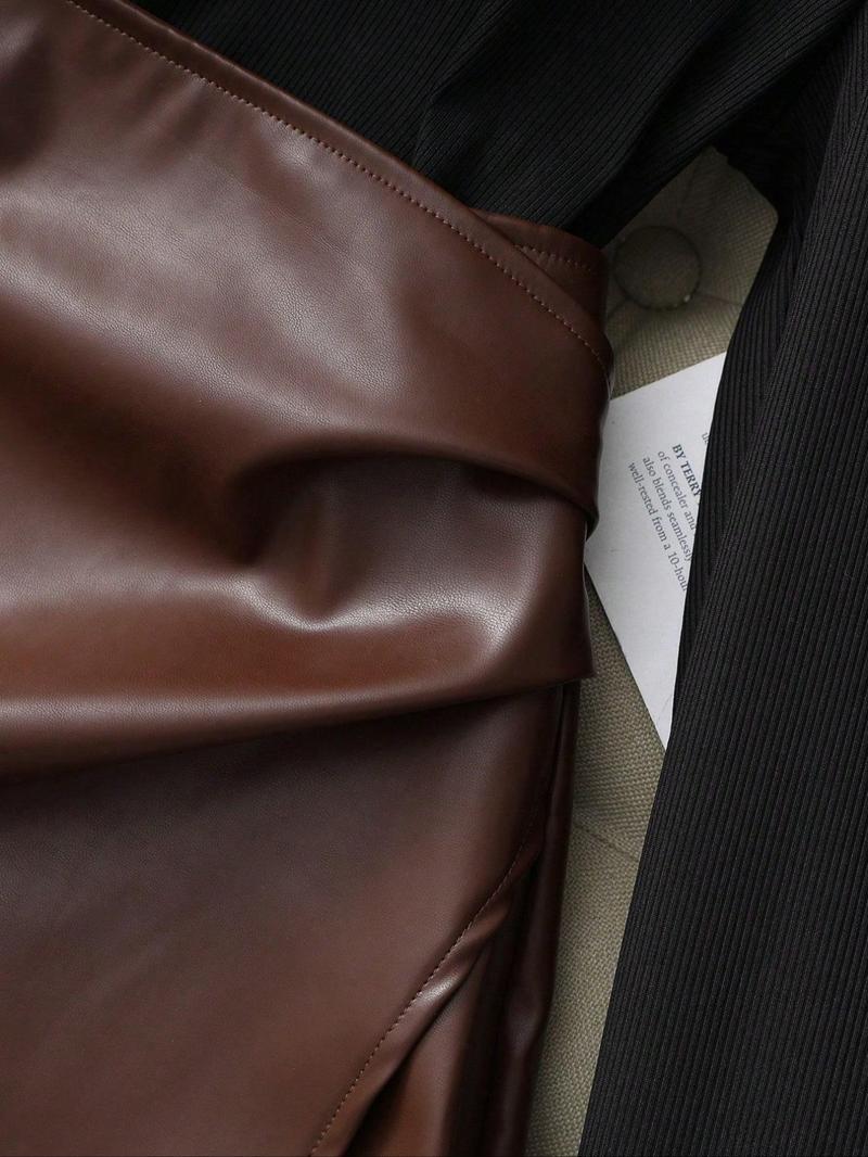 Women's Elegant Knit Commuter Set, Top and Skirt, Fall Winter Fashion, Two-Piece, Office Wear