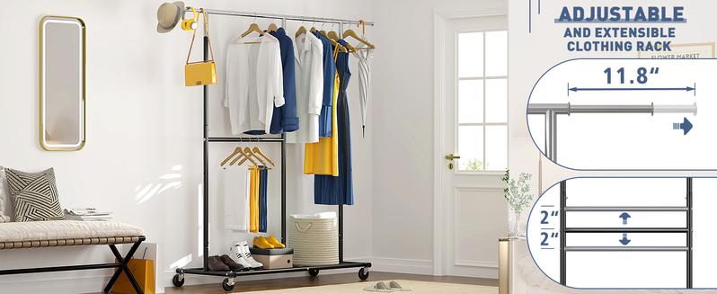 Raybee Furniture Clothes Rack Heavy Duty 450LBS Clothing Racks for Hanging Clothes Rolling Clothes Rack, Metal Clothing Rack with Wheels Collapsible & Commercial Garment Rack Portable Clothes Rack 【Black Friday】