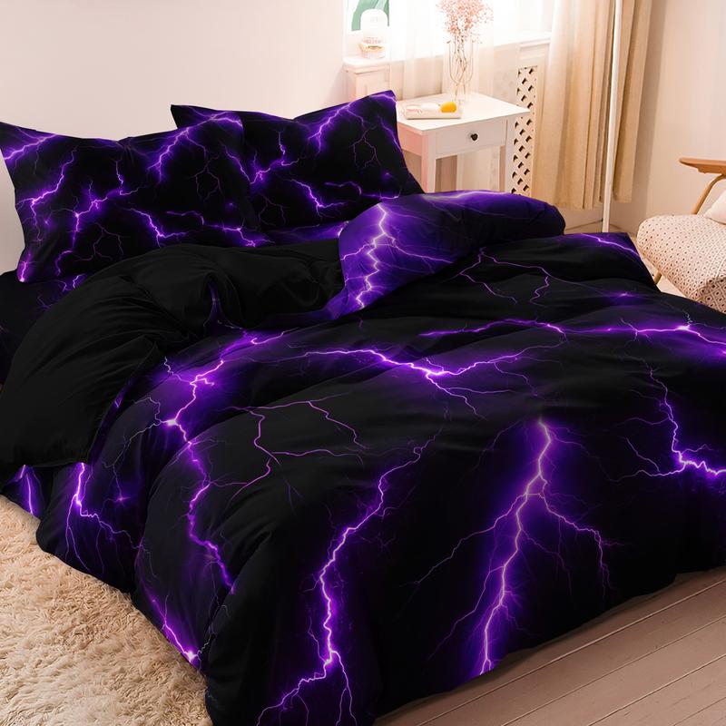 Lightning Print Duvet Cover Set, 3 Counts/set Including 1 Duvet Cover & 2 Pillowcase without Filler, Soft Breathable Bedding Set for Home Dormitory, Bedroom Bedding Set