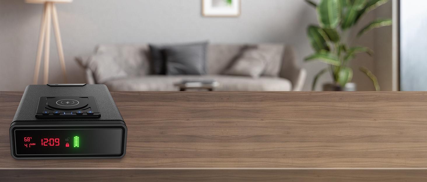 Biometric Personal Safe Container with Wireless Charging for Phone&Watch, 3 Quick Access Money Box with Fingerprint Backlit Keypad - Compact Bedside Drawer Safe, 24/7 Digital Clock Biometric Personal Safe Container with Wireless Charging for Phone&Watch, 3 Quick Access Money Box with Fingerprint Backlit Keypad - Compact Bedside Drawer Safe, 24/7 Digital Clock