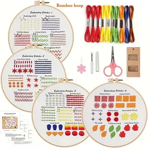 Beginner Embroidery Kit Set, 4 Sets Sewing Practice Kits, Adult Embroidery Supplies, Handmade Craft Tools, Ideal for Beginners