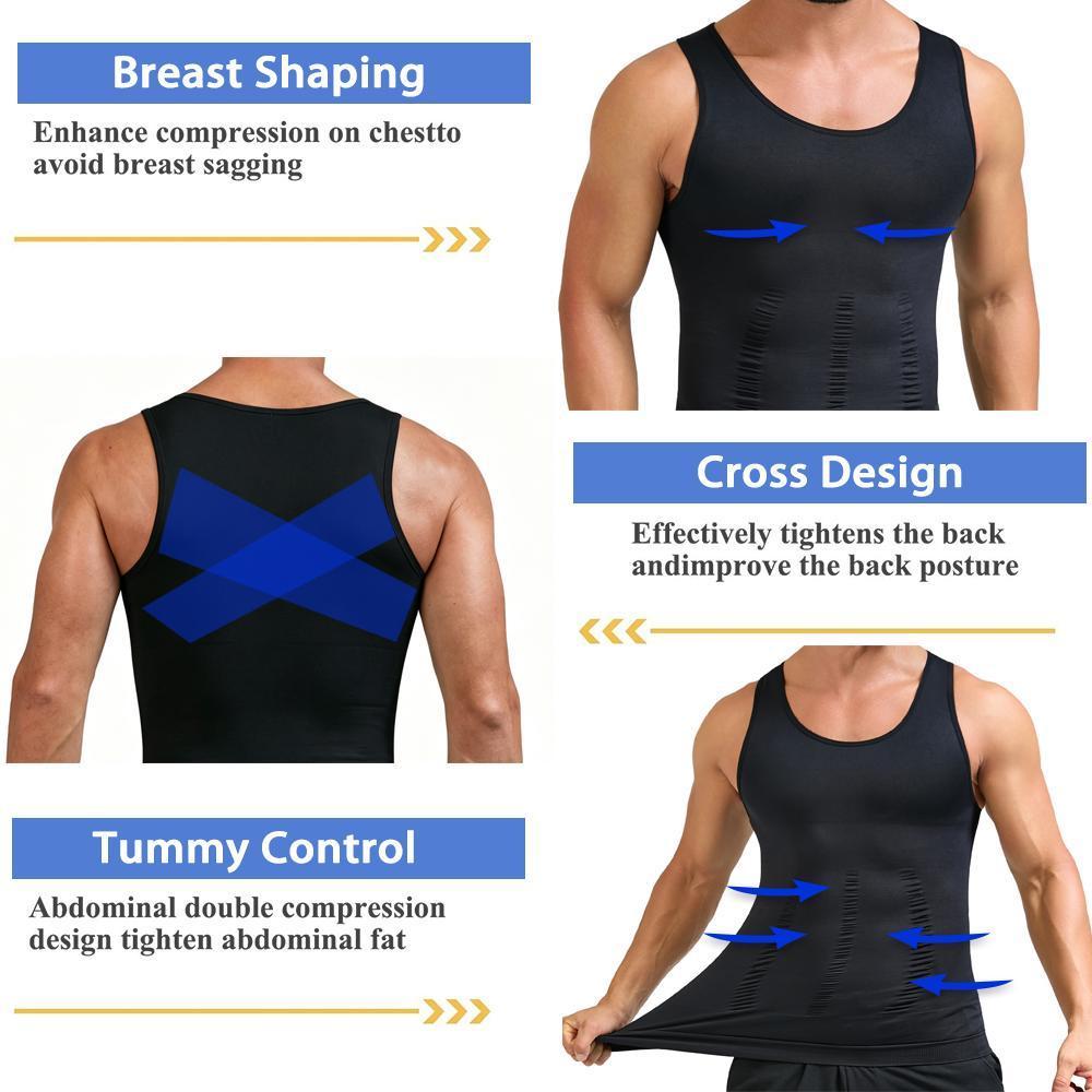1/2 PACK Men's Sleeveless Solid Compression Fit Fitness Vest Shirt, Athletic Training Apparel Gym Activewear Body Shaper