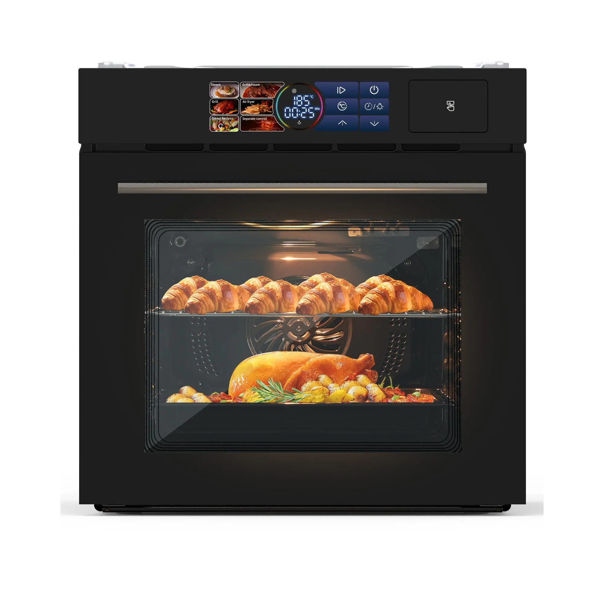 24" Built-in Electric Single Wall Oven with Steam, Grill, and Air Frying Modes – 3000W 240V 2.5 cu.ft Convection Oven, Stainless Steel with Color Touch Screen
