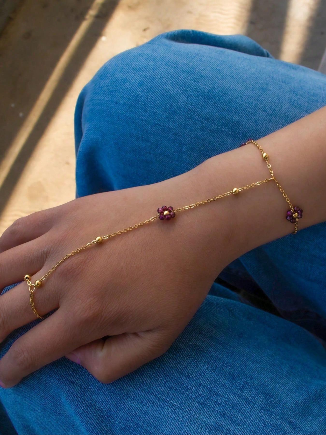 Fashion Colorful Beaded Flower Pearl Ocean Metal Oil Shell Pendant Women's Bracelet, Stylish Jewelry Accessory