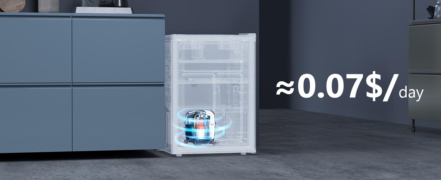 COWAR 2.6 Cu.Ft Mini Fridge with Freezer, Single Door Mini Fridge, Dorm Fridge, Adjustable Thermostat, Mini Refrigerator for Dorm, Office, Bedroom, Stainless Steel