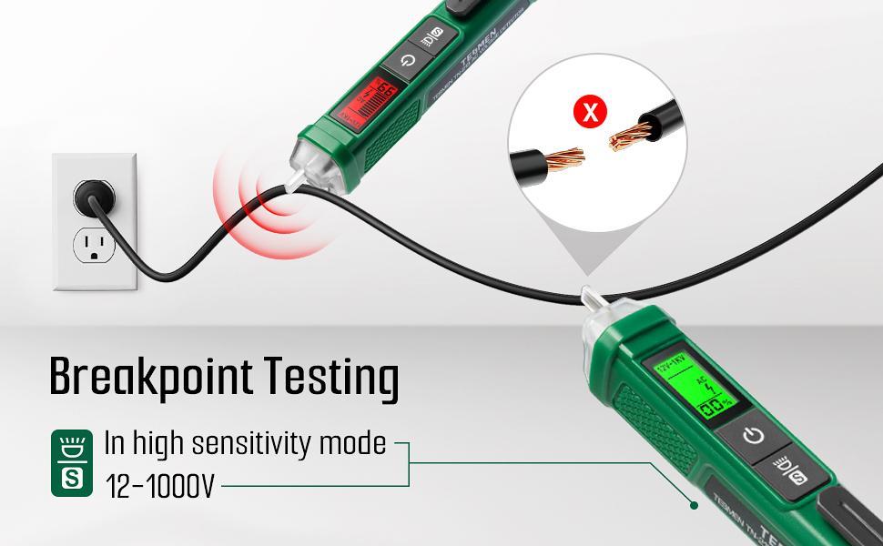 TESMEN TN-213 Non-Contact Voltage Tester, AC 12V-1000V, Dual-Range with LCD Percentage Display, Buzzer Alarm, Live Wire Detection, and Breakpoint Finder – Green