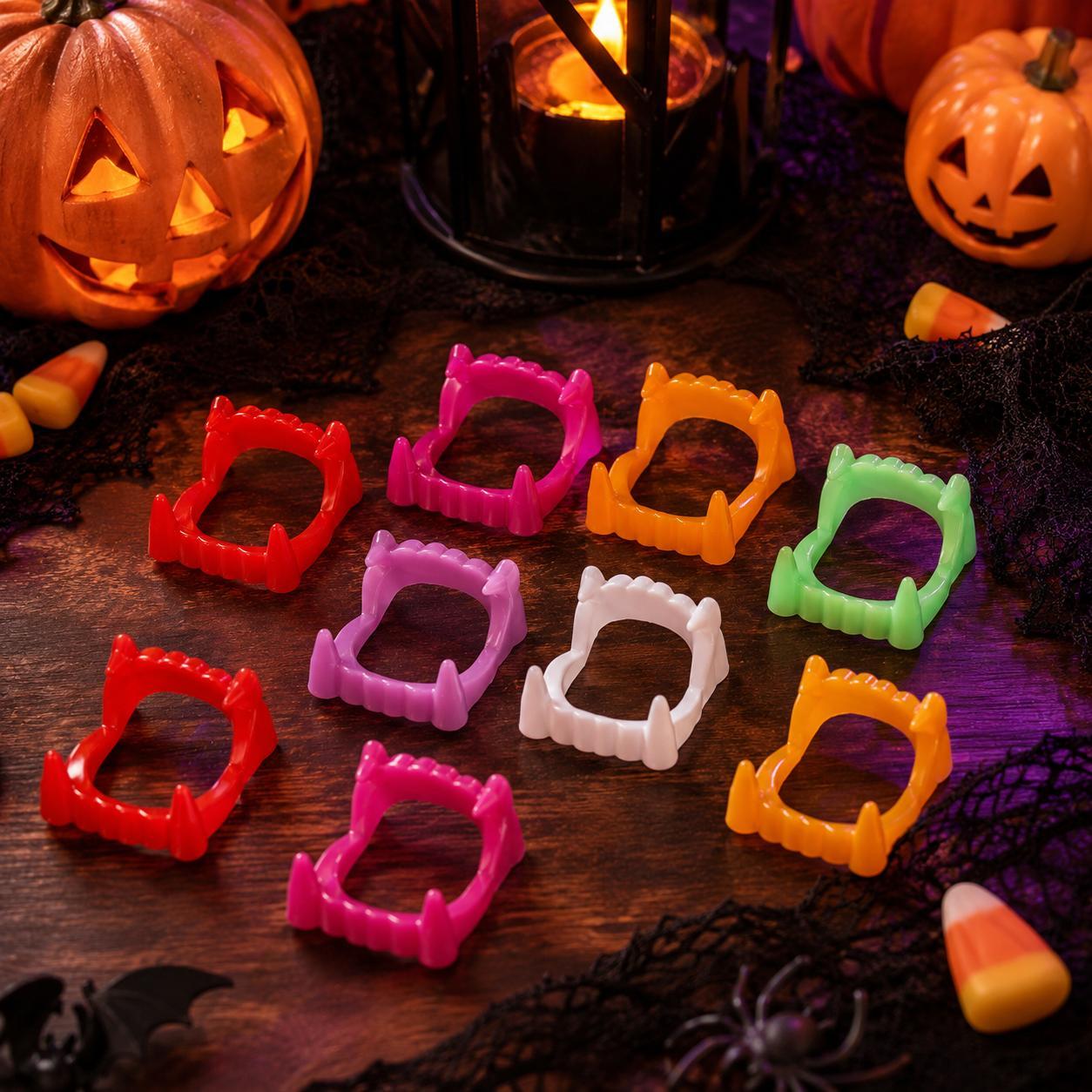 10PCS Random-Color Plastic Vampire Fangs - Fun Cosplay Teeth Set for Halloween Spooky Look, Indoor Recreation Dress-Up & Photo Props (Multiple Sets Available)