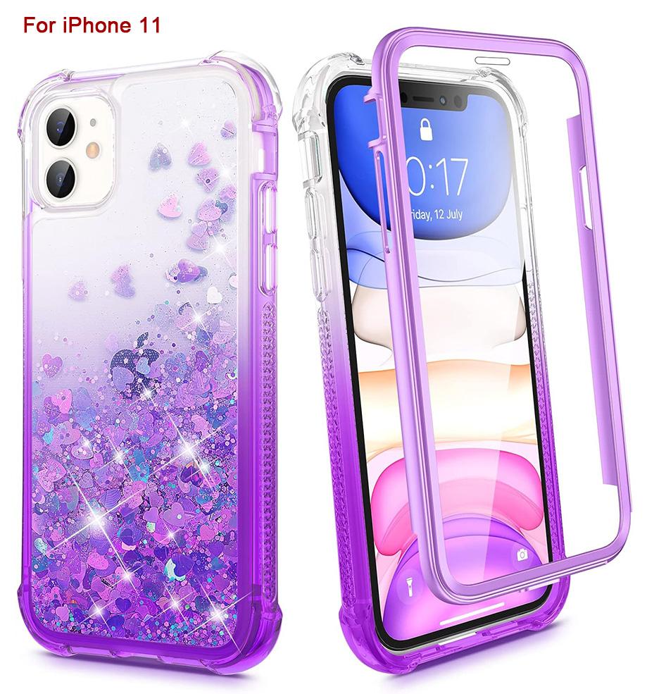 Phone case for iPhone 16 15 14 13 12 12Pro 11Protection Case, iPhone 6/6S/7/8 Case, iPhone SE 2022 Case, Glitter Case with Screen Protector, Full Body Rugged Liquid Shockproof Soft TPU Protective Phone Cover