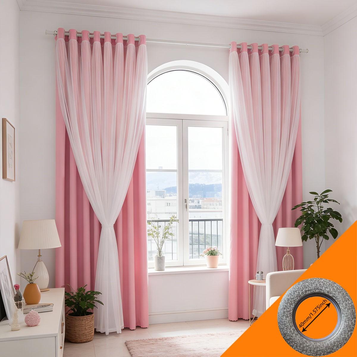 2pcs Wind Double Layer Sheer Curtain Set, Bedroom Girl Style Light Blocking Curtains, Living Room Balcony Soft Atmosphere Curtains