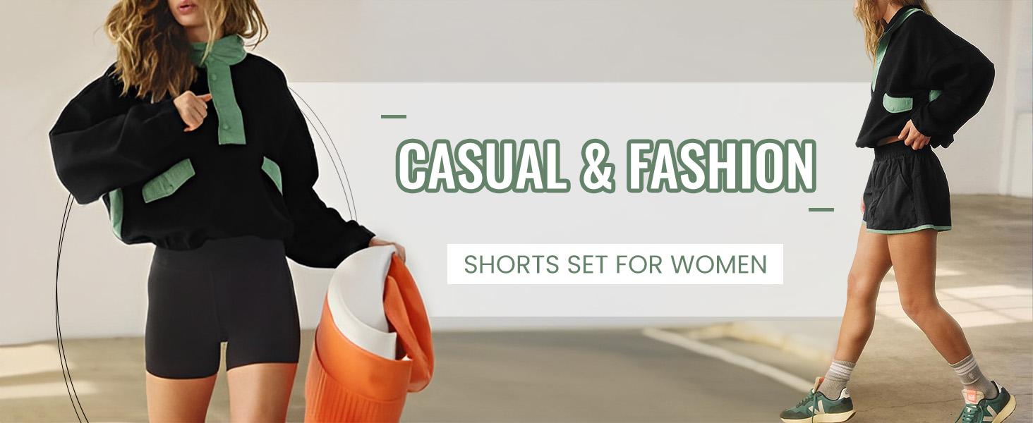 SCUSTY Women's Two Piece Short Sets Summer Lounge Sweatsuits Long Sleeve Outfits Travel Tracksuit with Pocket Summer 2 Piece Matching Sets