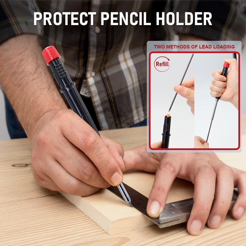 2.8mm leather grip automatic pencil, equipped with black/red replaceable refills, designed specifically for deep hole marking and drawing by carpenters and engineers (3 pens+100 refills)