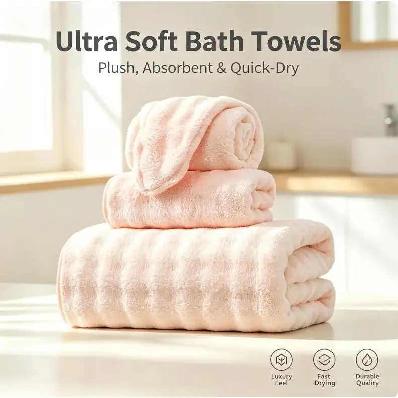 Soft absorbent towel,Family Bath Towel, Large Bath Towel, Quick Dry Towel, Fast Drying Towel, Super Soft Towel, Absorbent Bath, Checkered, Knit Fabric, Bathroom Essentials, Beach, Pool , Spa, Gym, Travel, Summer Beach Towel, Home Essentials