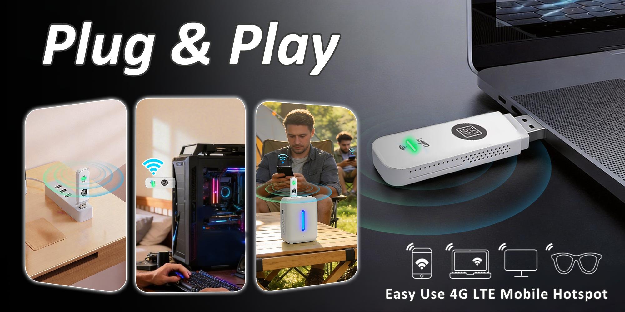 4G LTE Mobile WiFi Hotspot, 150Mbps High-Speed, Connect Up to 10 Devices, Easy Plug & Play, Unlocked USB Modem, Global Universal Compatibility, Portable Pocket WiFi for Travel, Camping, RV and Motorhome Use