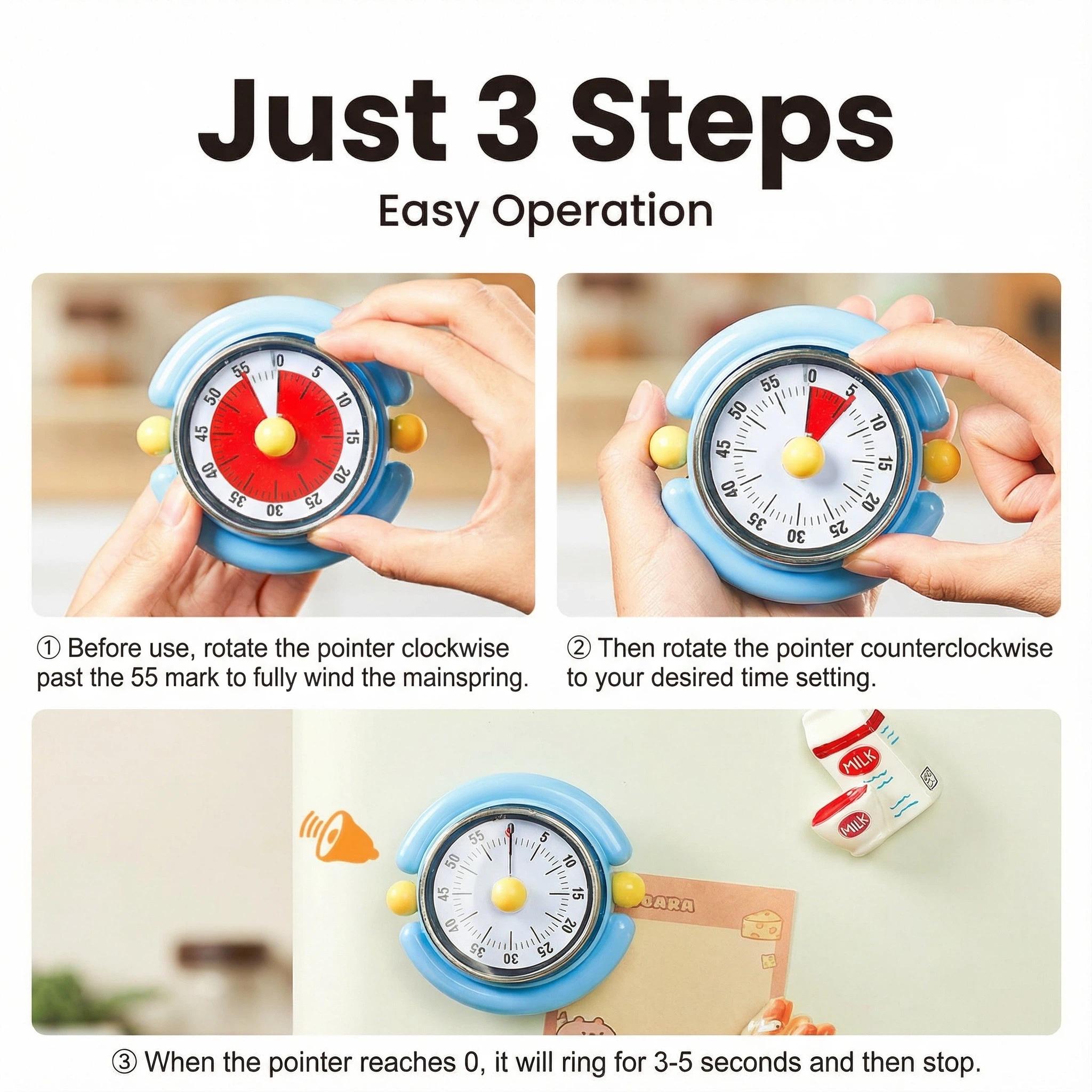 Kitchen Must-Have! Visual, Time Management Timer, 60-Minute Mechanical Magnetic Stainless Steel Timer, Visual Countdown Reminder for Kitchen Cooking & Student, Kitchen Egg Timer