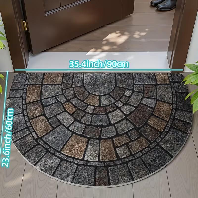The Stone-patterned Semi-circular Rug Is Durable, Lightweight, and Highly Slip-resistant with Strong Water Absorption. It Is Machine Washable and Easy to Clean, Suitable for Both Indoor and Outdoor Entryways. It Quickly Traps Dirt and Sand