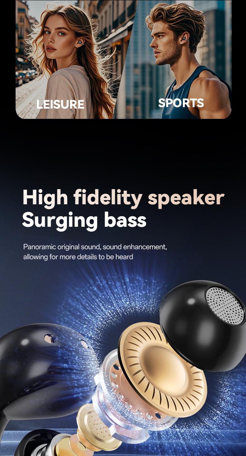 Clip On Ear Earbuds With Audio-Visual Future Touch Screen, Audio Wireless Headphones for Music & Phone Calls,Sport Waterproof & Sweatproof