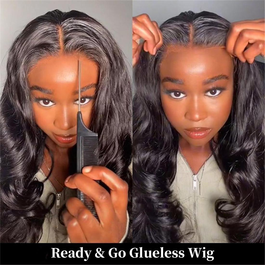 Bling Hair 6x4 7x5 9x6 Ready and Go Glueless Wigs Human Hair Pre Plucked Pre Cut HD Lace No Glue Body Wave Lace Front Wigs for Women Human Hair Glueless with Natural Hairline 150% Density SpringStatements