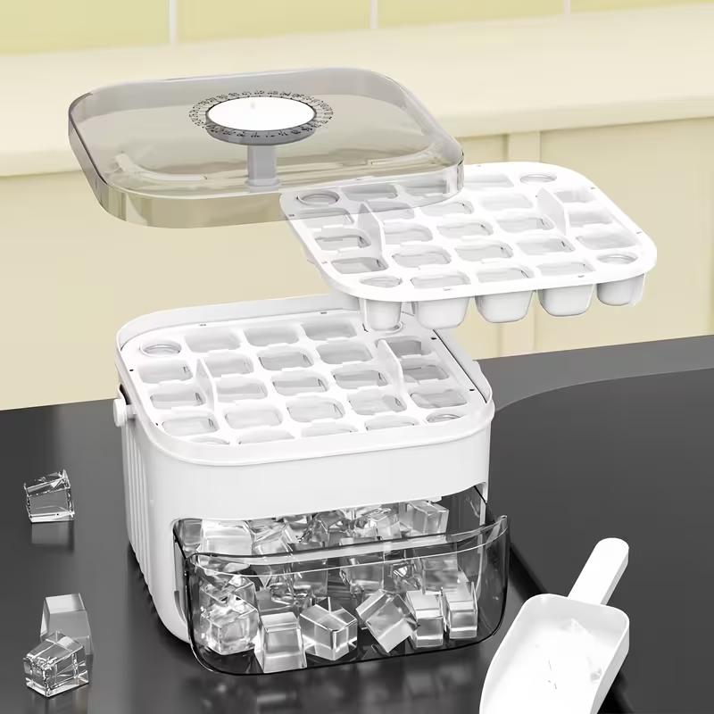1 Pc Single Compartment Ice Cube Tray, Large Capacity Ice Mold for Home, Double Layer Stackable Ice Storage Container with Lid, Perfect for Mini Fridges