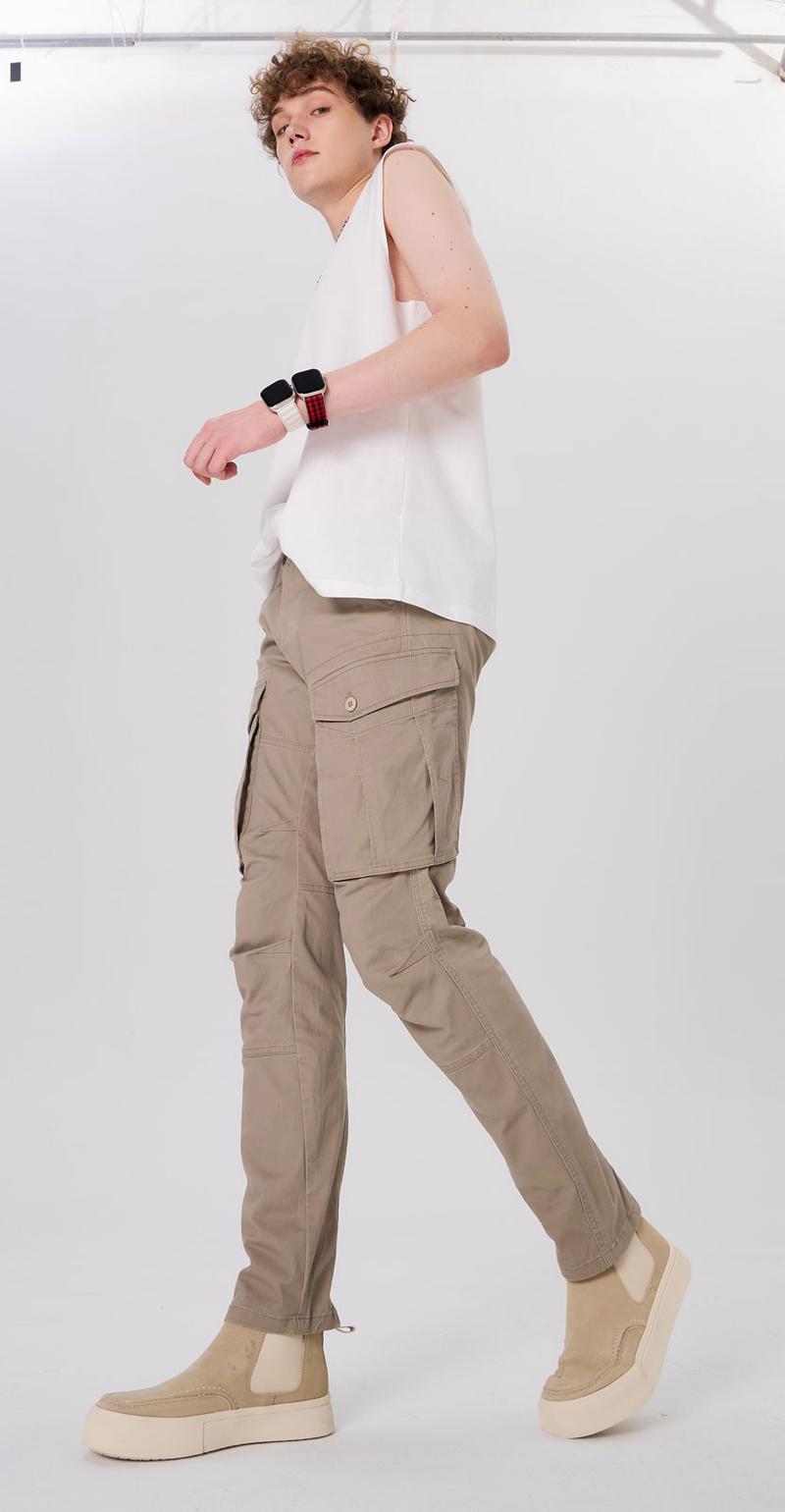 Plaid&Plain Men's Cargo Pants Slim Fit with Articulated Knees C804