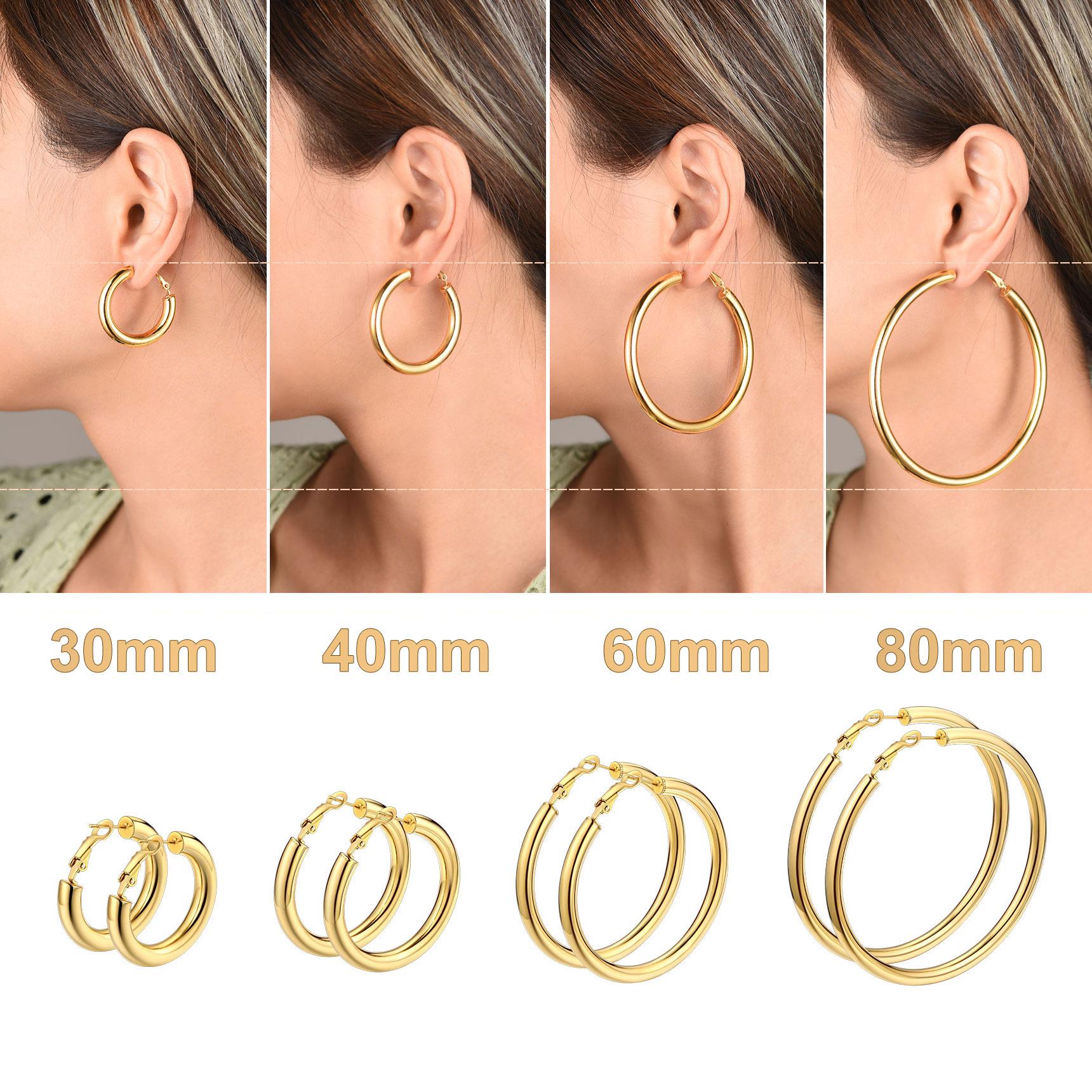 U7 30/40/60/70/80mm Hoop Earrings Bamboo Earrings for Women Stainless Steel Hip Hop Earrings for Party Fashion Jewelry