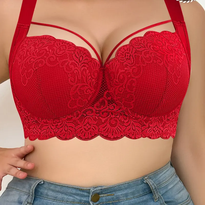 1/2PCS Plus Size Women's Solid Color Lace Full Coverage Underwire Push-Up Bra, Adjustable Straps, Decorative Stitching, Wide Underband, Anti-Sag & Smooth Back Design, Comfort Breathable Fabric, Everyday Wear, Elegant Lace Bras