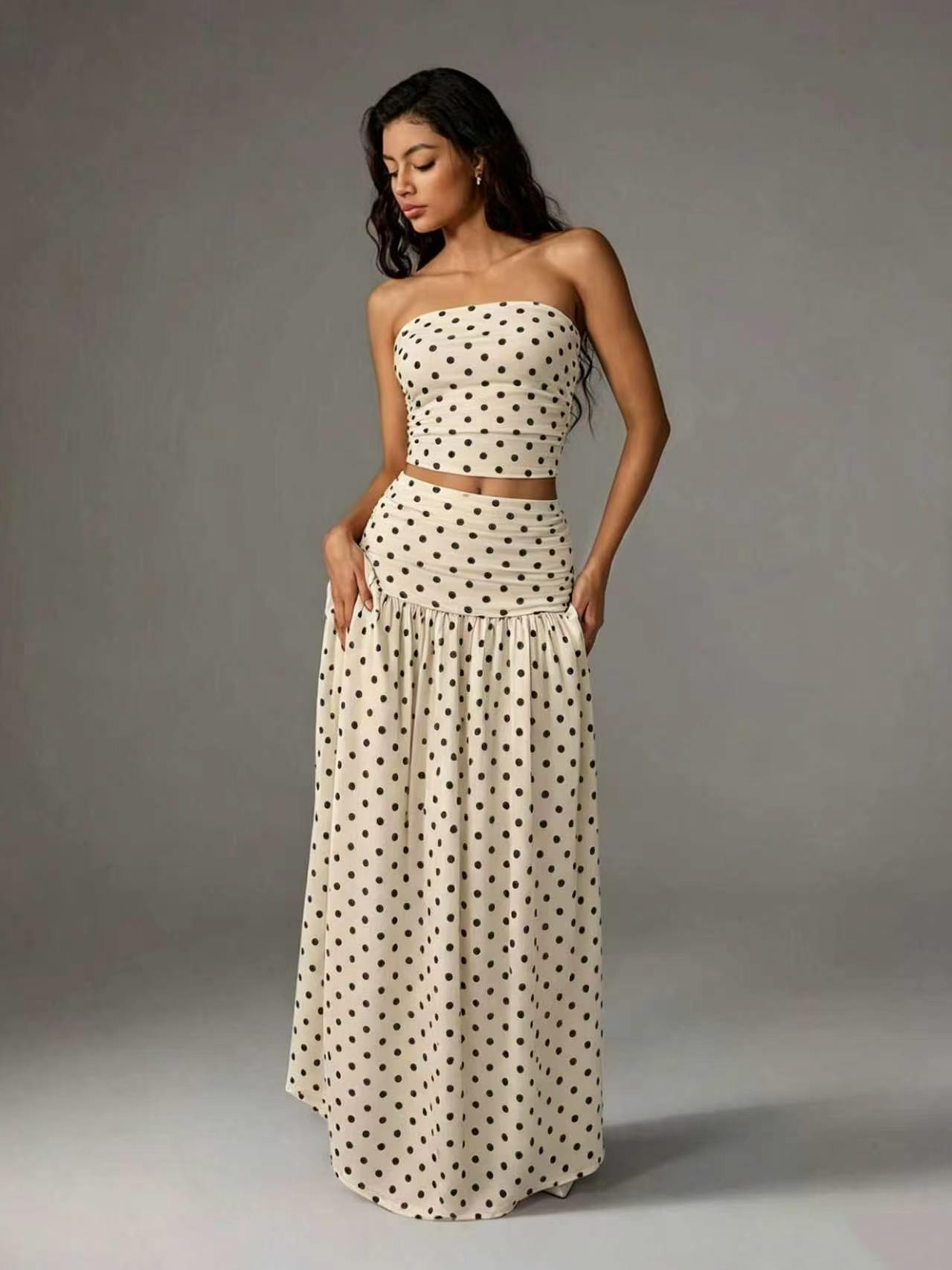 Women's Mesh Solid Color Halter Top Sleeveless and Long Dress Two-Piece Set, Breathable Summer Outfit, Elegant and Comfortable for Daily Wear, Neck Top Set
