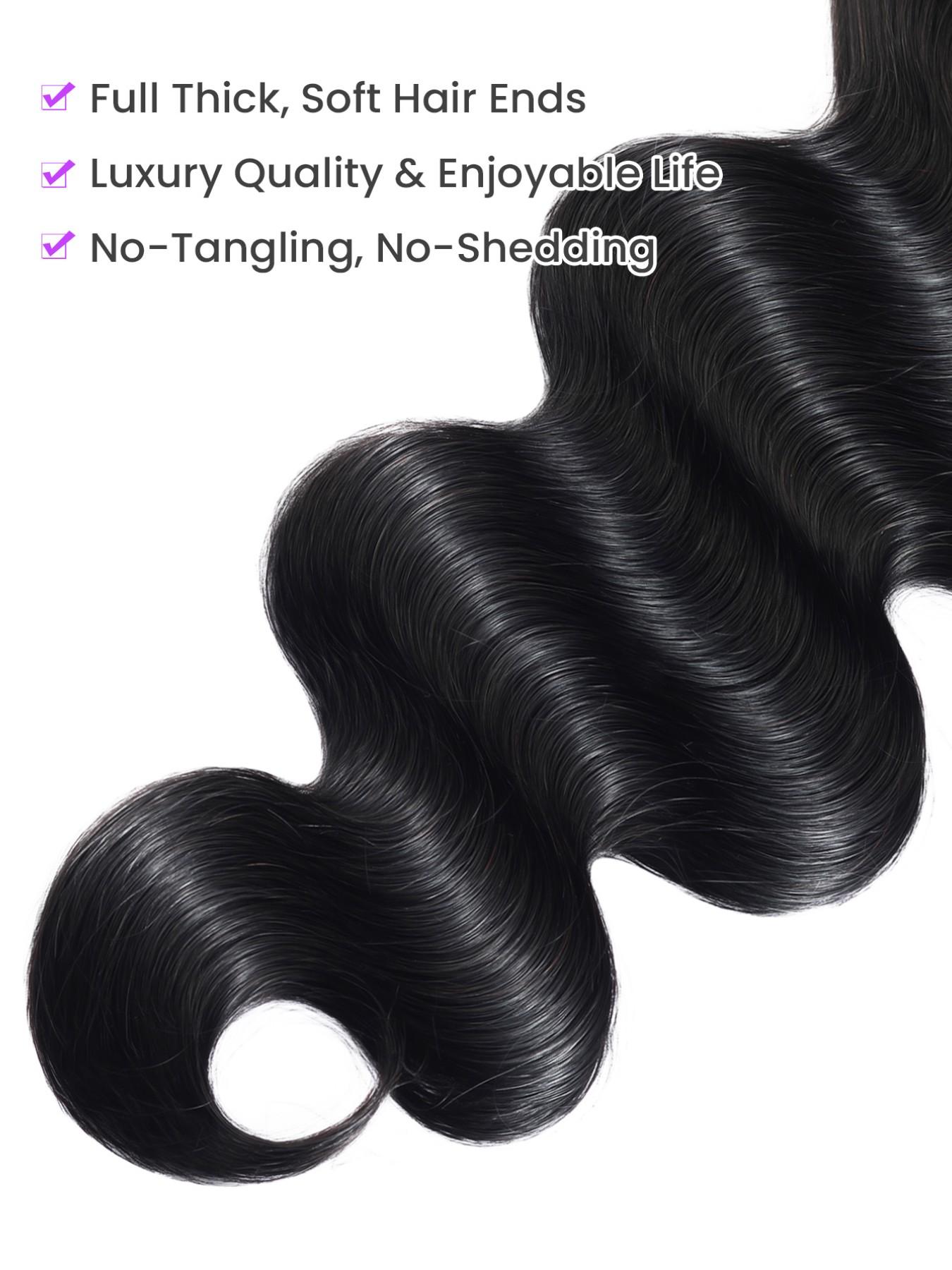 1PC 4D-FL-0SW-BN Natural Black Body Wave Human Hair Bundle, Brazilian Hair Weave