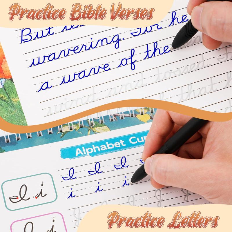 Grooved Cursive Handwriting Workbook for Kids Ages 8-12, Reusable Magic Grooved Writing Practice Alphabet Letters & Bible Verses, Cursive Calligraphy Practice Toys for Classroom & Homeschool