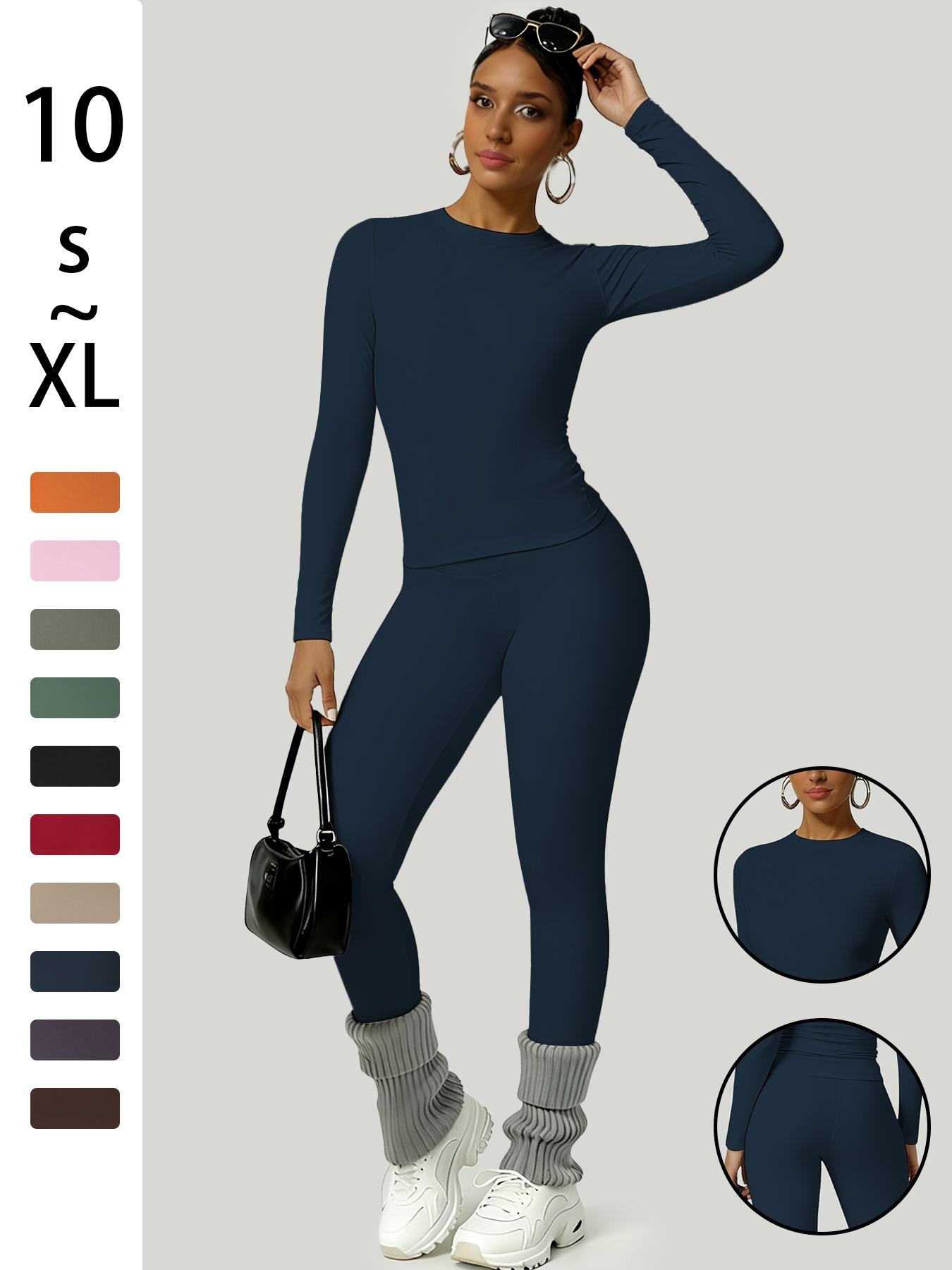 Women's Simple Solid Color Sportswear Set, Comfortable T-Shirt & Slimming Leggings, Perfect for Fall Winter Yoga & Daily Wear