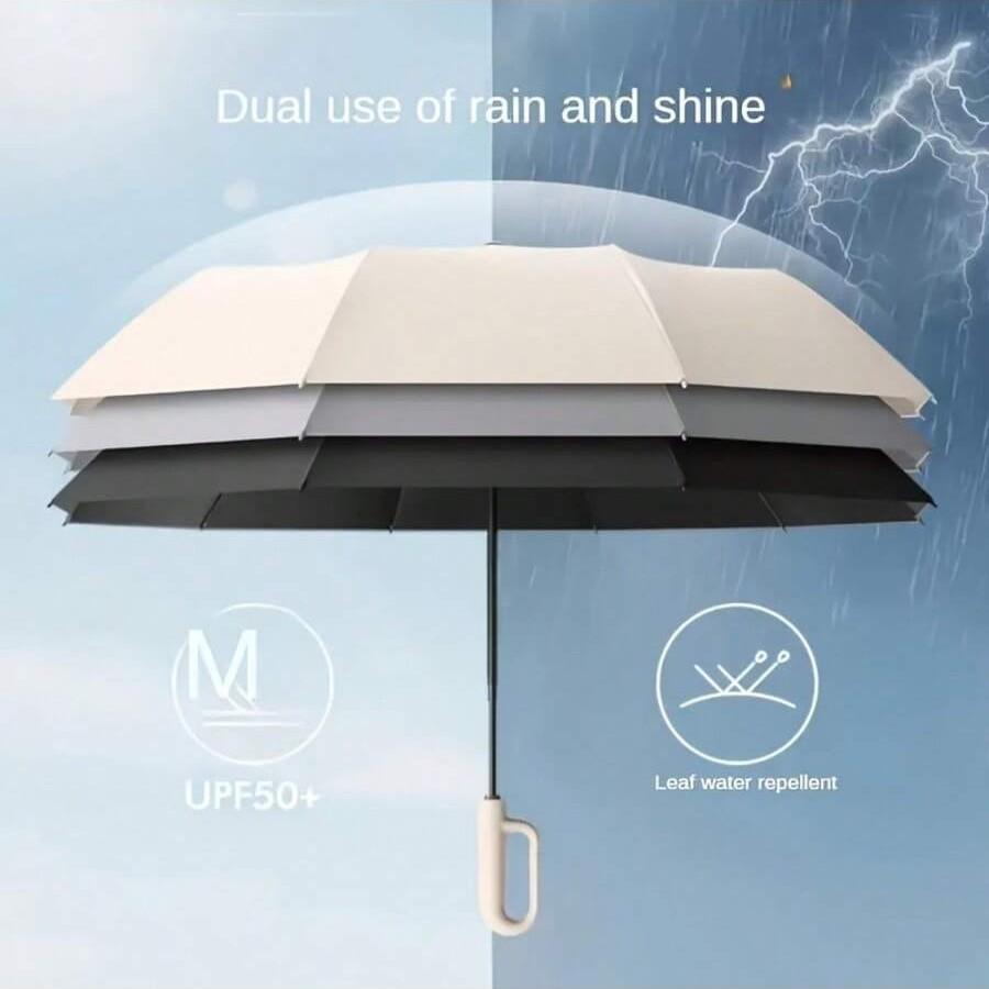 1 automatic opening and closing heavy-duty 12 bone windproof umbrella, dual windproof design - automatic button operation, all-weather waterproof and windproof, with handle, sturdy iron frame, foldable storage