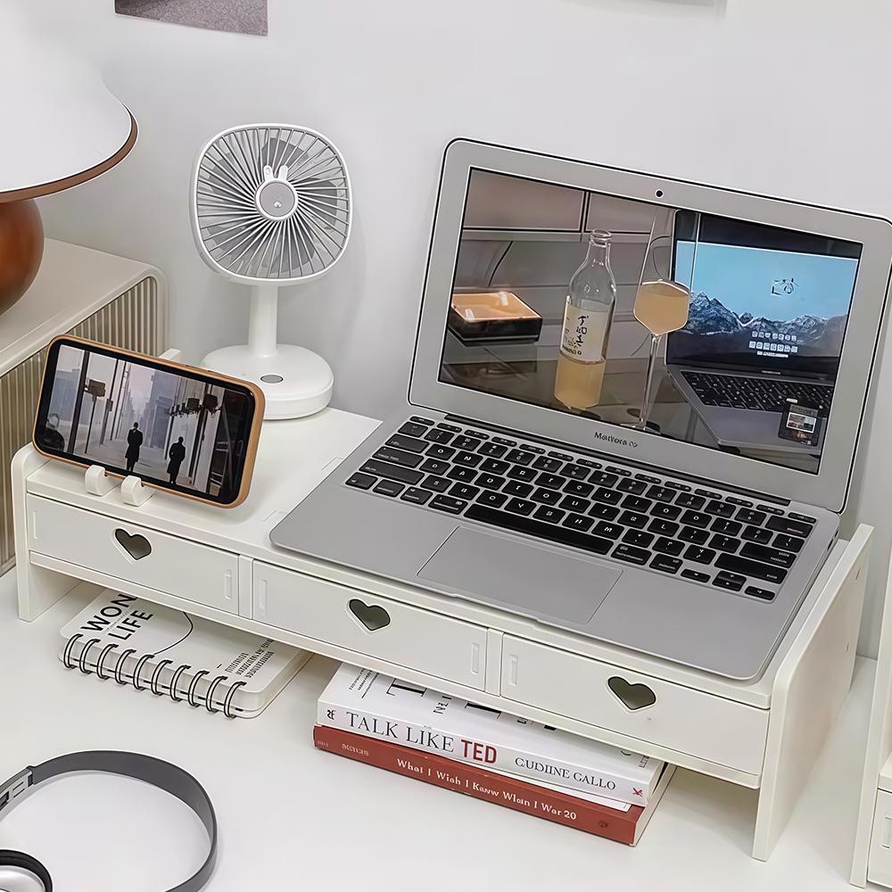 Computer Height Adjustable Stand Desktop Display Holder Multi-Functional Desk Organizer Laptop Drawer Pad Rack