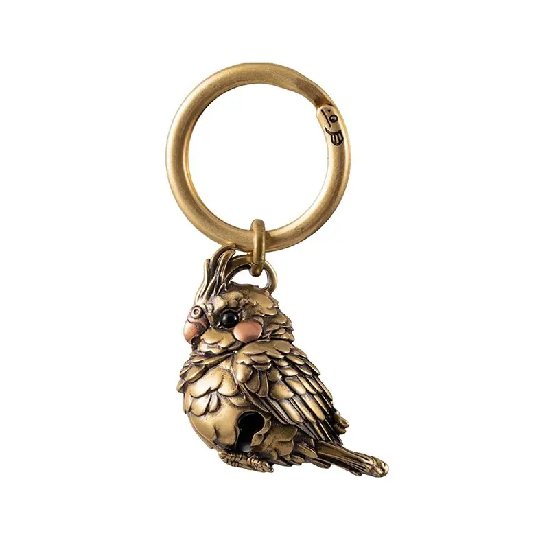 Vintage Brass Parrot Bell Pendant Keychain, Handmade Animal Charm, Bird Theme Accessory, Unisex Gift, Brass Material