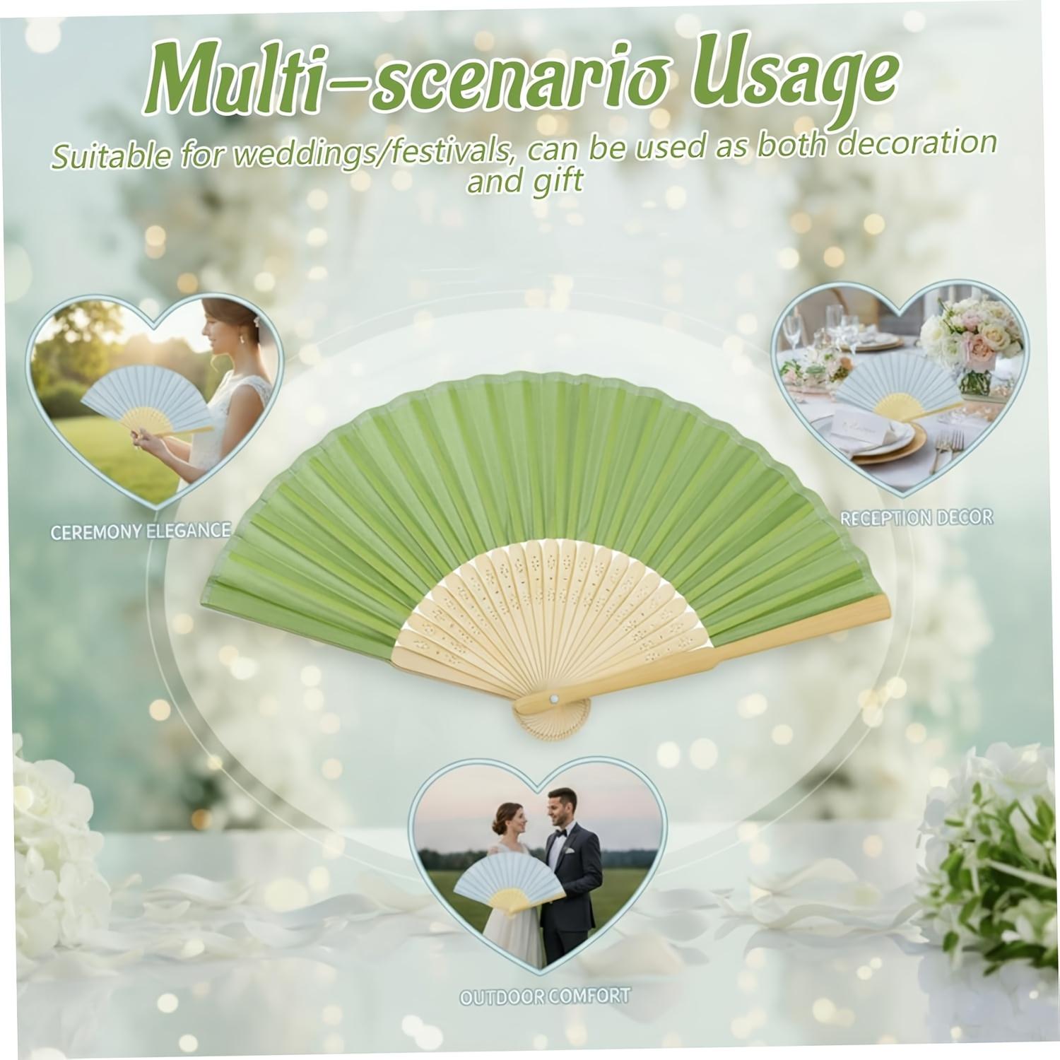 Gift for Her/Him 16pcs Green Wedding Favor Fan Set, Women's Handheld Folding Fan with Green Bow, Tassel, Gift Bag, DIY Decorative Women's Gift, Wedding Party Decoration. Suitable for Bridal Shower Favors, Return Gifts, Wedding Banquet Gifts