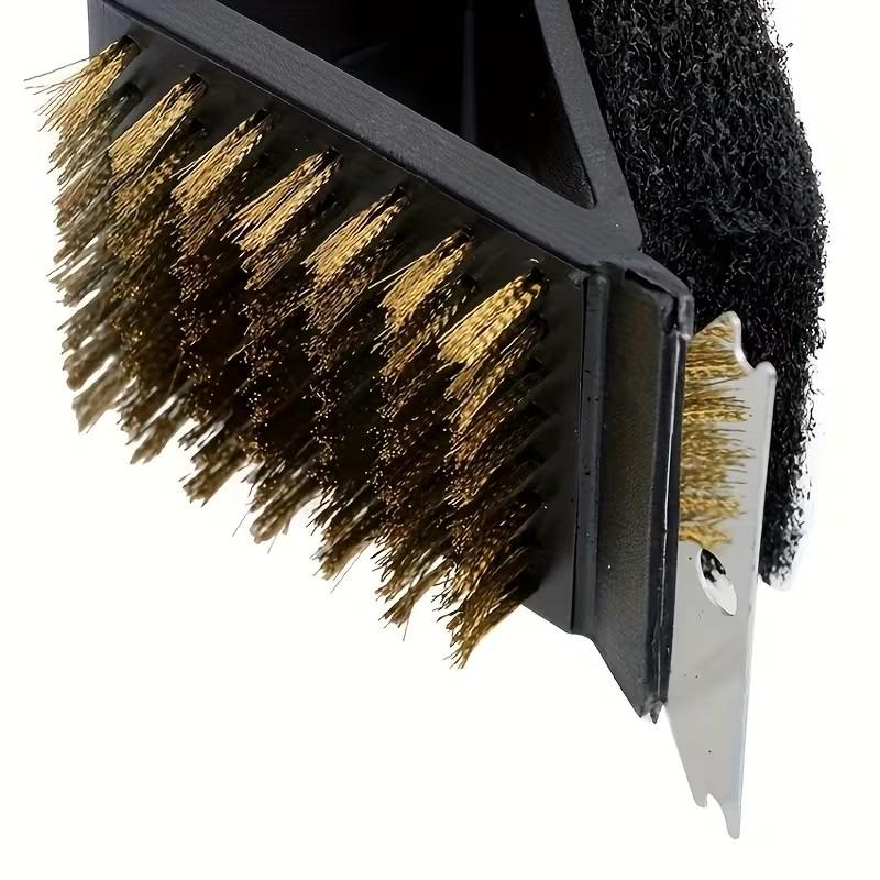 1pcs 3-In-1 Corner Copper Wire Brush, Grill Oven Cleaning BBQ Brush, Copper Wire Sponge Scraper, Long Handle, Durable Design