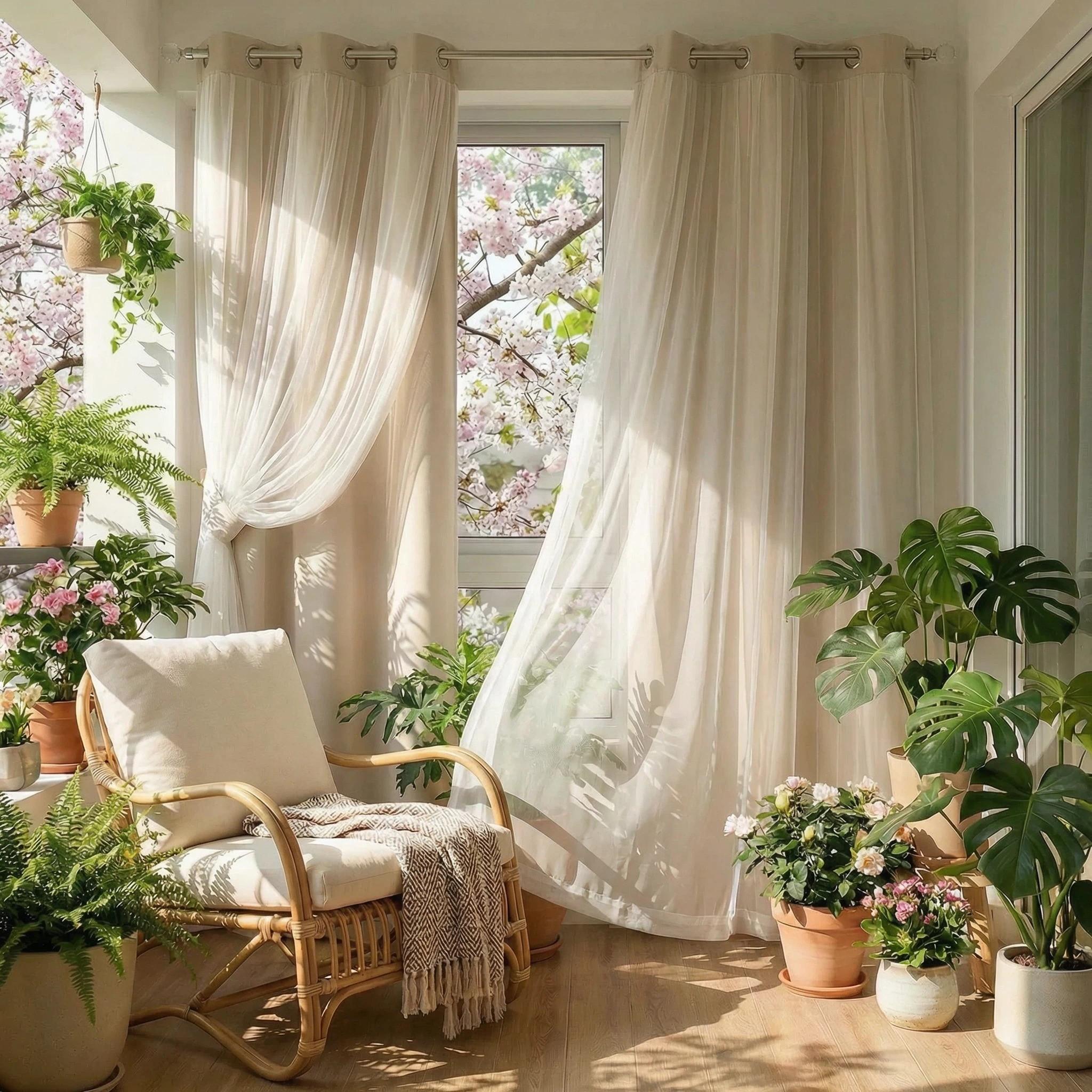 French Romantic Aesthetic Two-Layer Cloth Light-Blocking Finished Curtain, Fashionable Hole Drapery for Living Room, Stylish and Trendy Window Covering, Home Textile