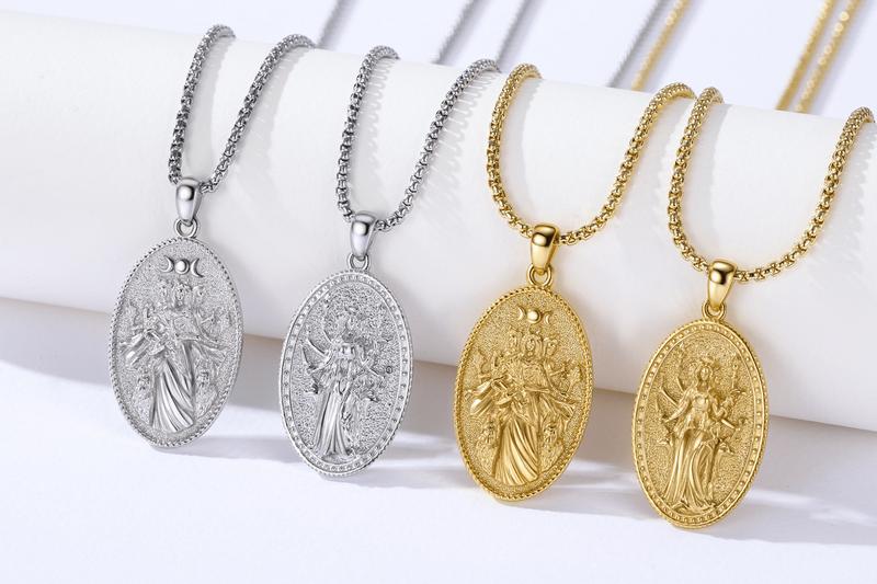 DRINSPER Hecate Necklace 925 Sterling Silver Goddess of Witches of Magic Hekate Pendant Necklace Ancient Greek Mythology The Ancient Origins of the Goddess of Witchcraft and Moon Amulet Jewelry Pagan Jewelry for Women Men TikTokShopBlackFriday