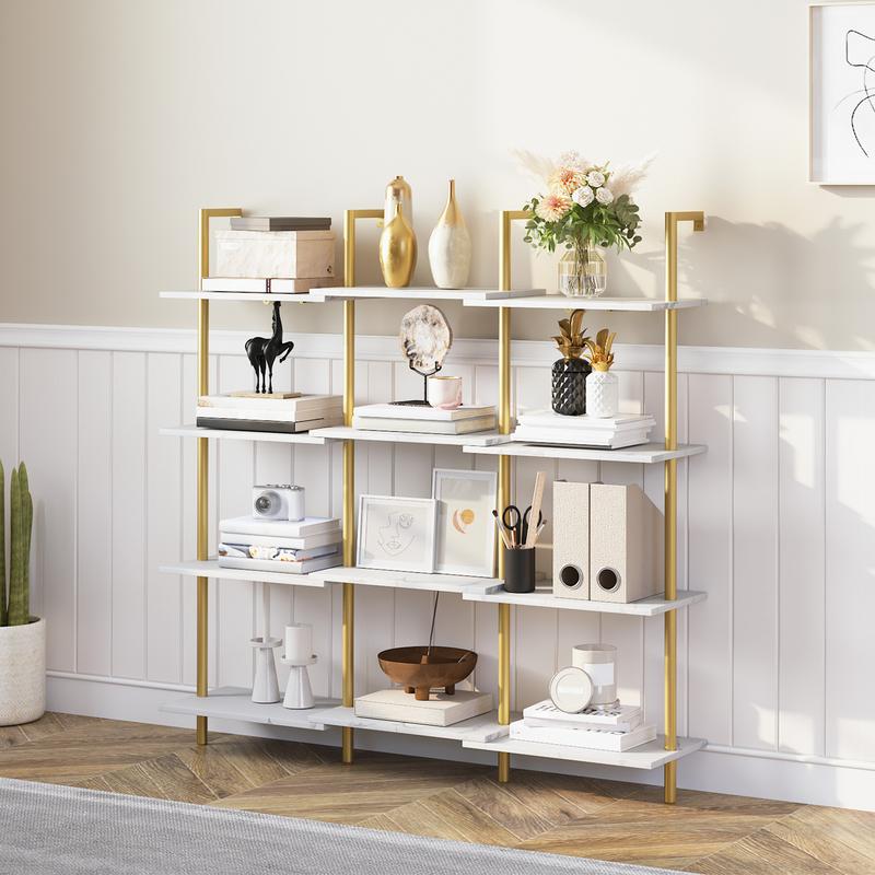 HOOBRO DIY Ladder Shelf, 6-Tier Wooden Wall Mounted Bookshelf, Narrow Gold Bookcase, Display Shelf, Storage Rack, Plant Stand, for Balcony Living Room#springtok