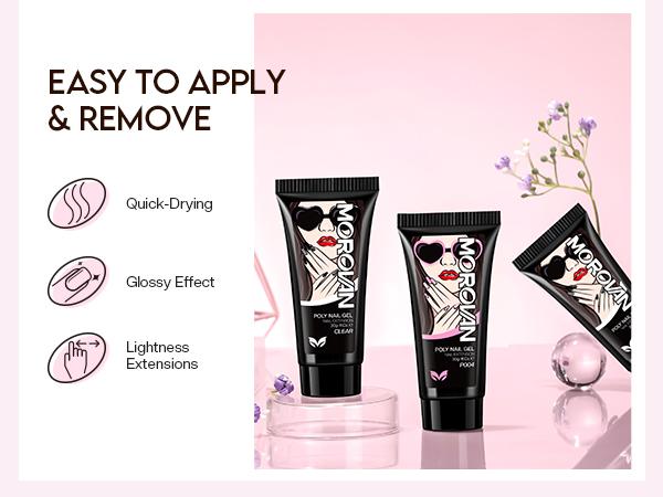 Morovan Poly Gel Nail Kit: with and UV Lamp Poly Gel Starter Kit With Slip Solution Base Coat and Top Coat Nail Extension Gel