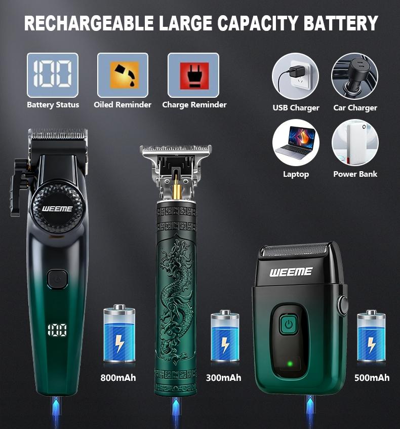 Weeme Men's Electric Hair Trimmer Set, Barber Hair Clippers, 3-Piece Beard Trimmer Kit, USB Charging, T-Shape Blade, Razor, Nose Hair Trimmer, Holiday Gift