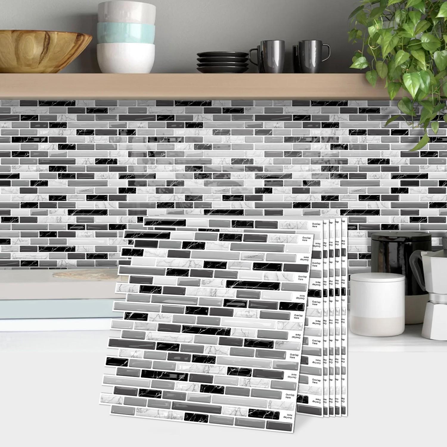 6/10pcs PVC Glazed Tiles, 3D Mosaic Stickers, Kitchen Stickers, Bathroom Waterproof Wall Stickers, Wall Renovation Color Change Wallpaper, Walecorative Stickers, Gift, Home Decor