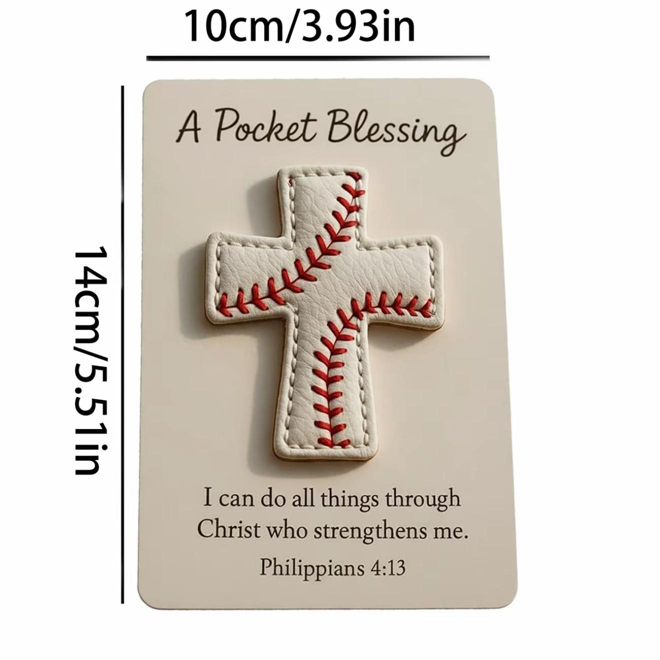 Handmade Baseball Cross Pocket Blessing, Compact Christian Faith Gift, Inspirational Sports Keepsake for Athletes and Coaches