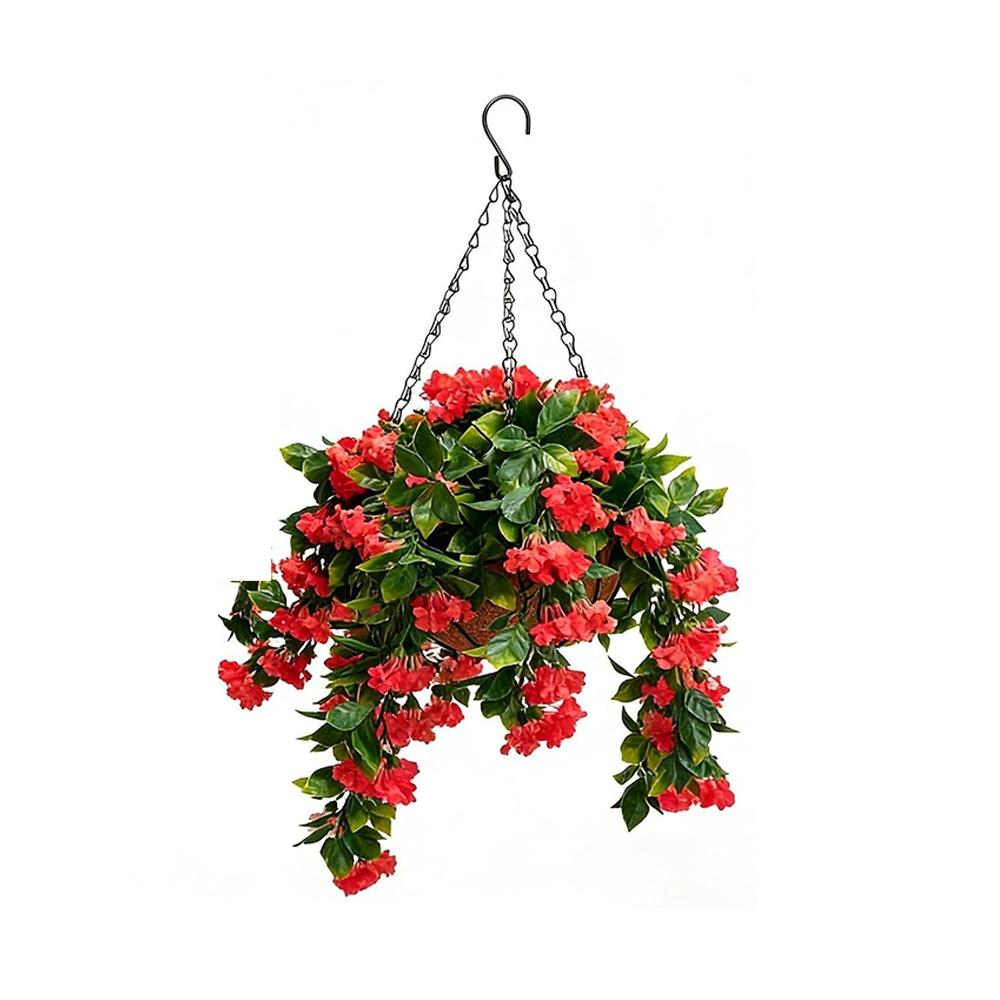 1pcs Artificial Hanging Flower Basket, Outdoor Balcony Garden Sunproof Durable No Maintenance Fake Plant Decorative Planter with Coir Pot