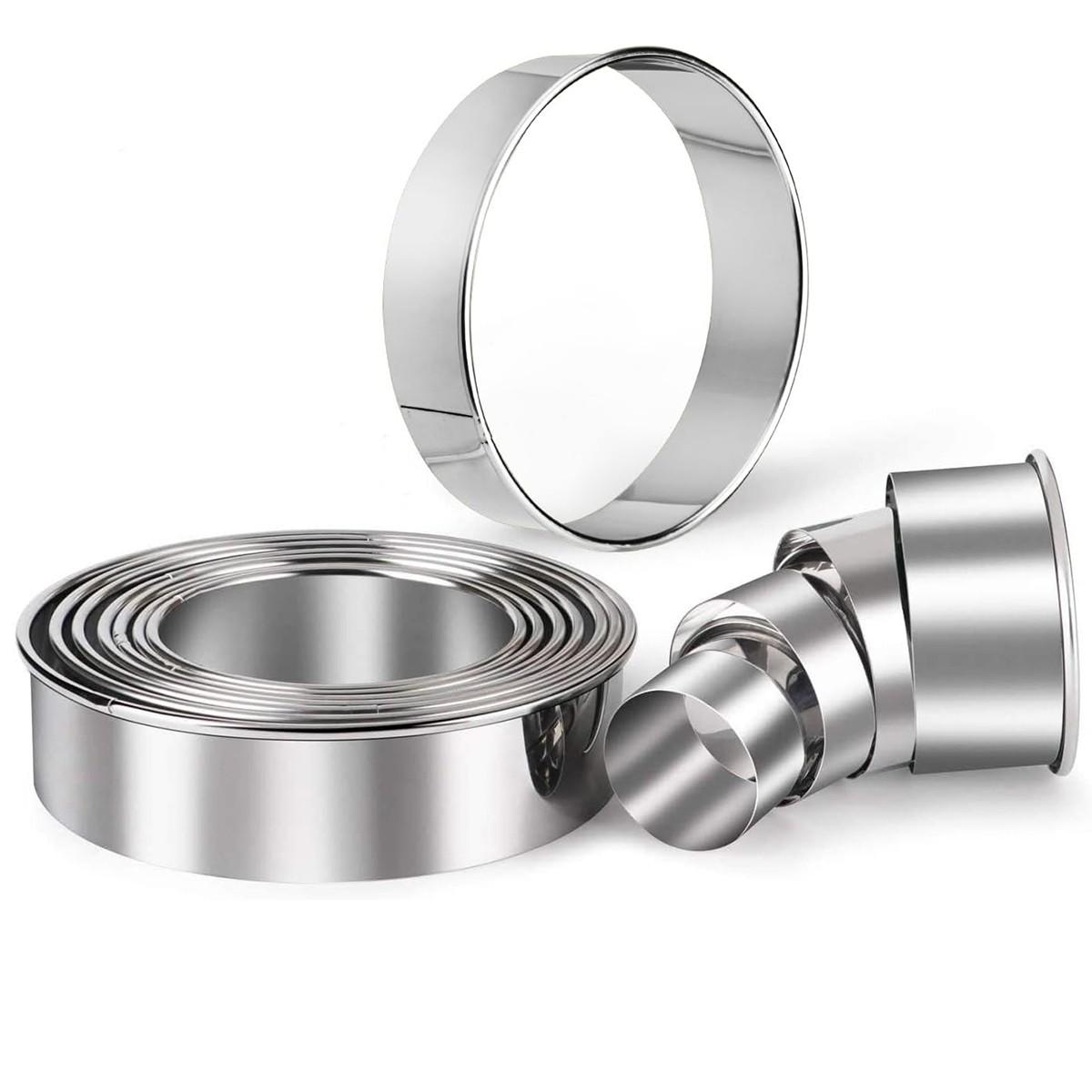 11pcs, Cake Mold Rings, Stainless Steel Mousse Cake Ring, Round Cookie Cutters, Donut Doughnut Pancake Molds, Baking Tools for Mini Cake, Kitchen Gadgets, Kitchen Accessories, Home Kitchen Items Gift Package